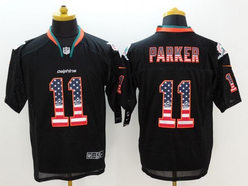 Nike Dolphins #11 DeVante Parker Black Men's Stitched NFL Elite USA Flag Fashion Jersey - Click Image to Close